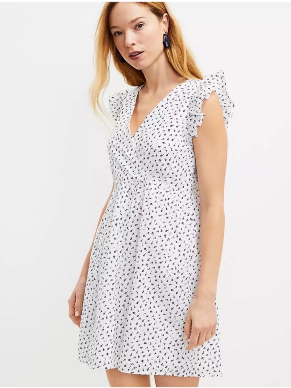 LOFT White Dress with Black Floral Eyelet